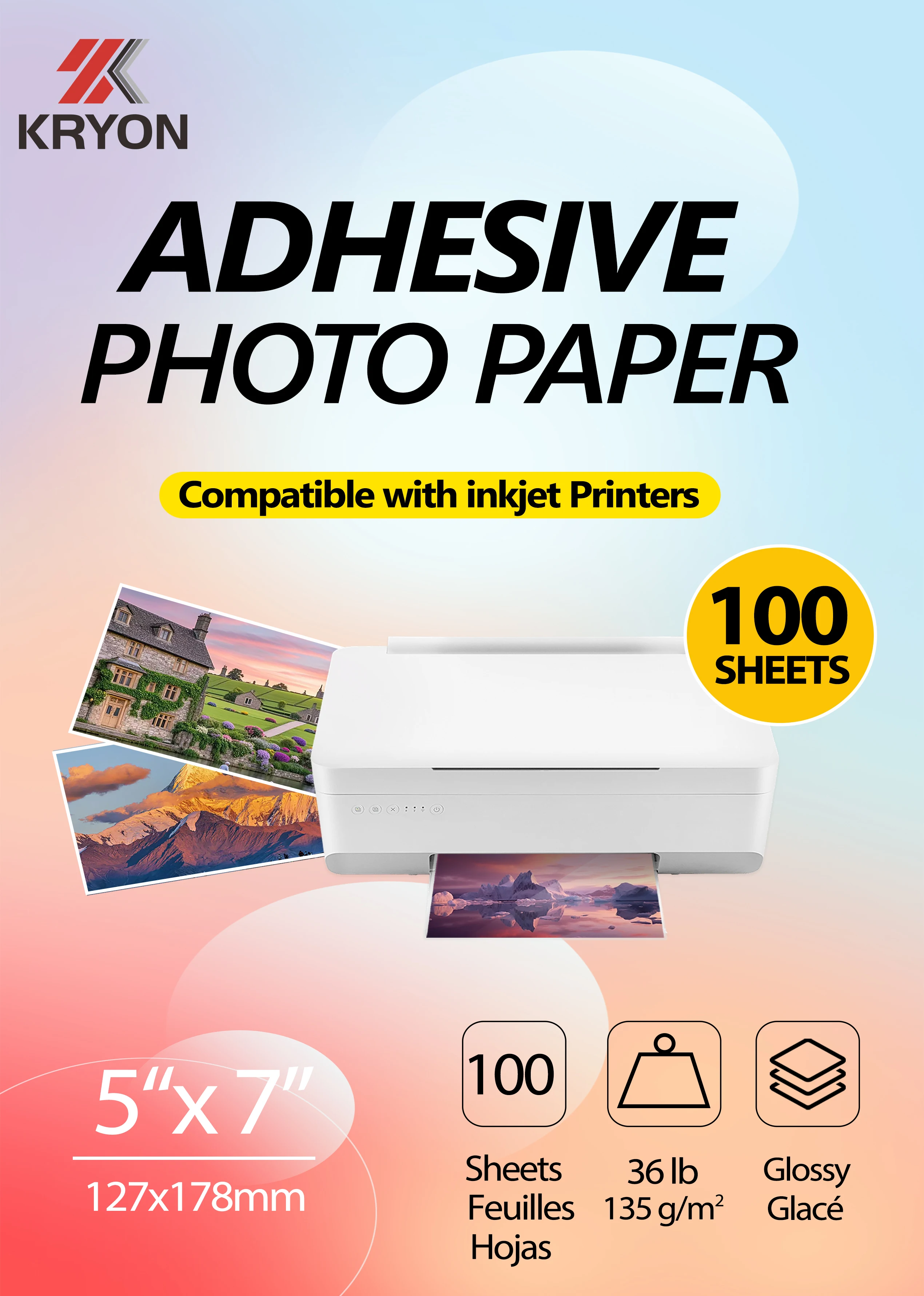 100 Blatt Glänzendes Aufkleberpapier für Tintenstrahldrucker Bedruckbares Selbstklebendes Fotopapier 5 X 7 Zoll 135 GSM 36Ib Weiß Glänzend Dr – Detail 8