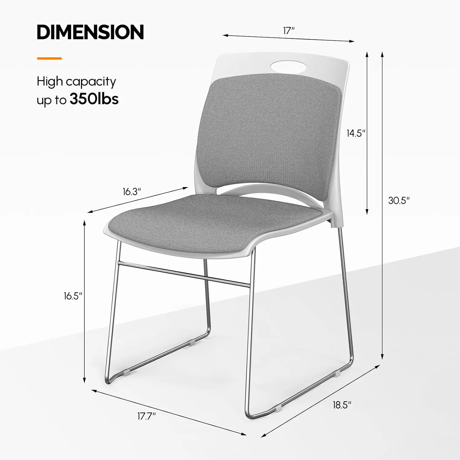 Stackable Chairs Set of 4, Stacking Office Chairs with Metal Sled Base, Ergonomic Plastic Padded Seat & Back, Capacity 350lbs, S