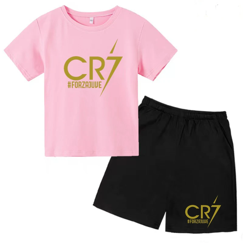 CR7 conjunto de ropa de verano para niños y niñas, camiseta y pantalones cortos, conjunto de 2 piezas, moda encantadora, deportes de entrenamiento