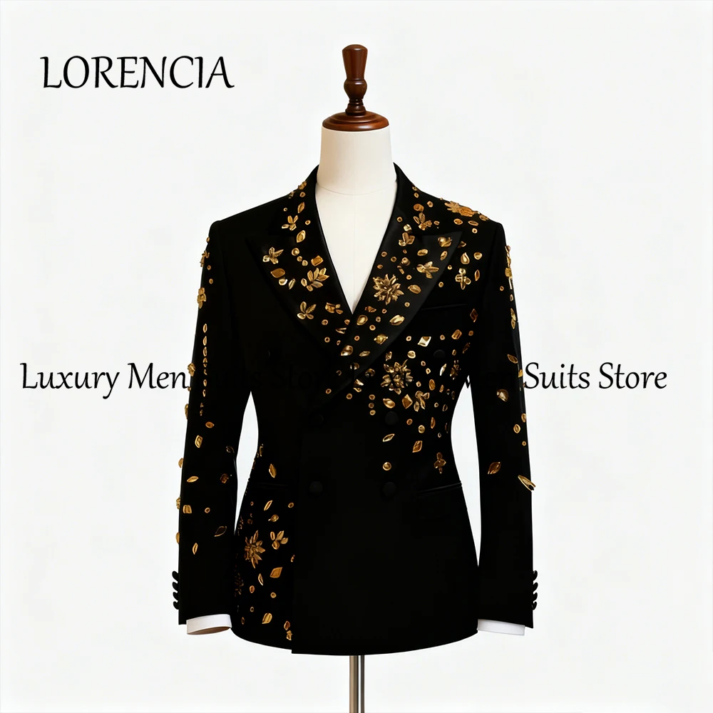 

Элегантные мужские костюмы со стразами, комплект из 2 предметов, двубортный смокинг, наряд для свадебной вечеринки, пиджак по индивидуальному заказу, брюки, ropa hombre