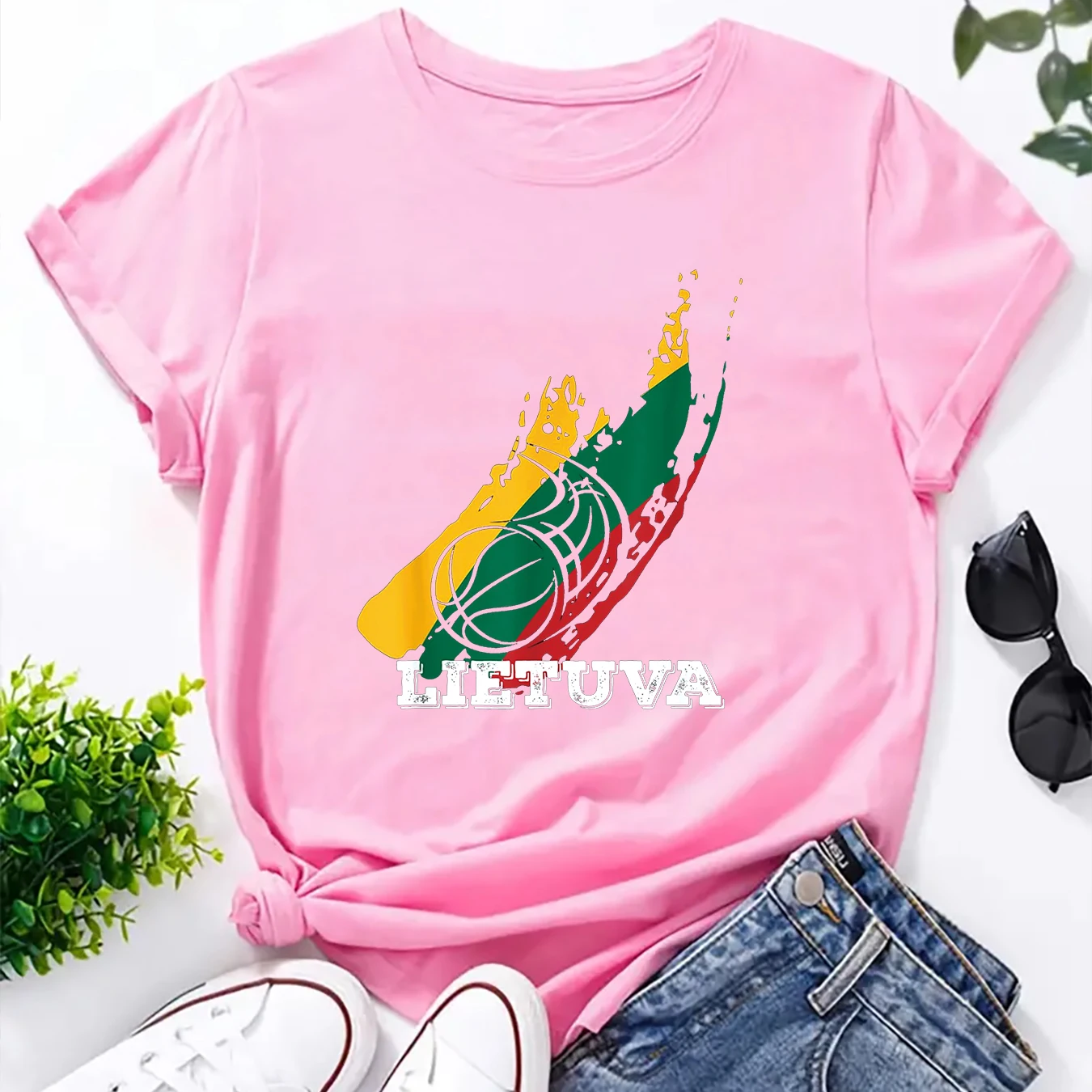 Lithuania Lietuva Basketball T Shirt Summer Fashion Short Sleeve TShirt Printed Tee O-Neck Casual T-Shirt Women Clothing Tops