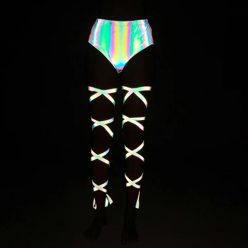 

1 Pair Women Leg Wraps Colorful Reflective Glow Leg Wrap Straps Luminous Leg Rings Festival Rave Nightclub Stage Performance