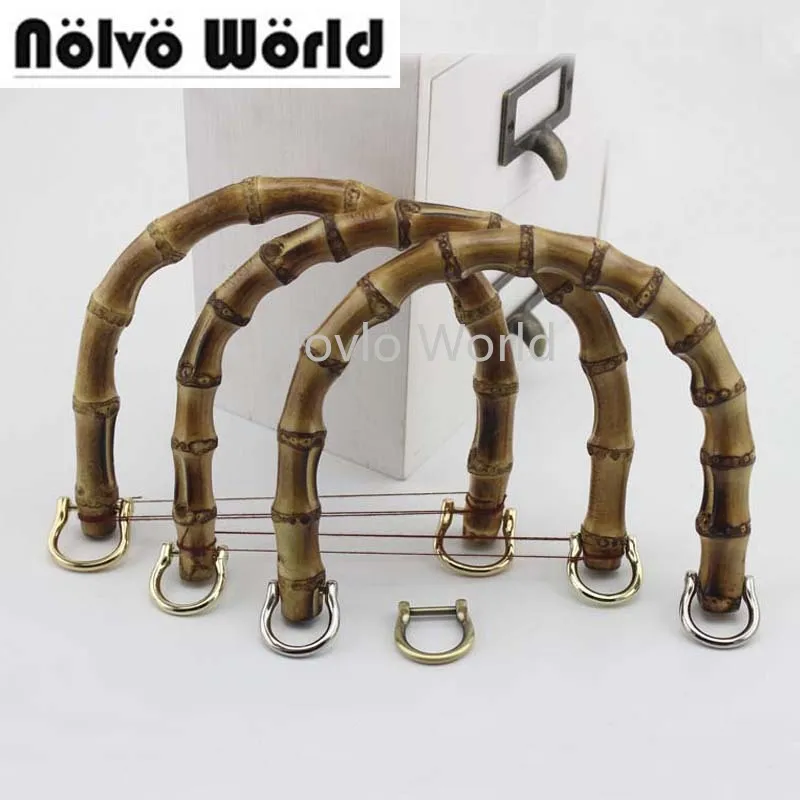 2-10-20 Pieces,Big Size 13X10cm Interior Natural Bamboo Handle In 2cm Metal Buckles for Knitted Bag ,Lady Bag Real Bamboo Handle