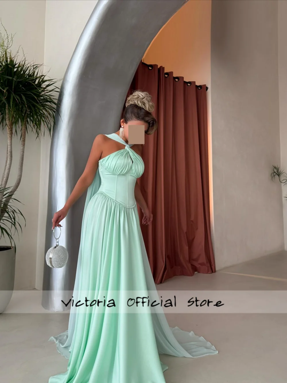 فساتين سهرة رسن باللون الأخضر العطري فاخرة وأنيقة في دبي على شكل حرف A فساتين استقبال ذات ثنيات رداء السهرة حسب الطلب