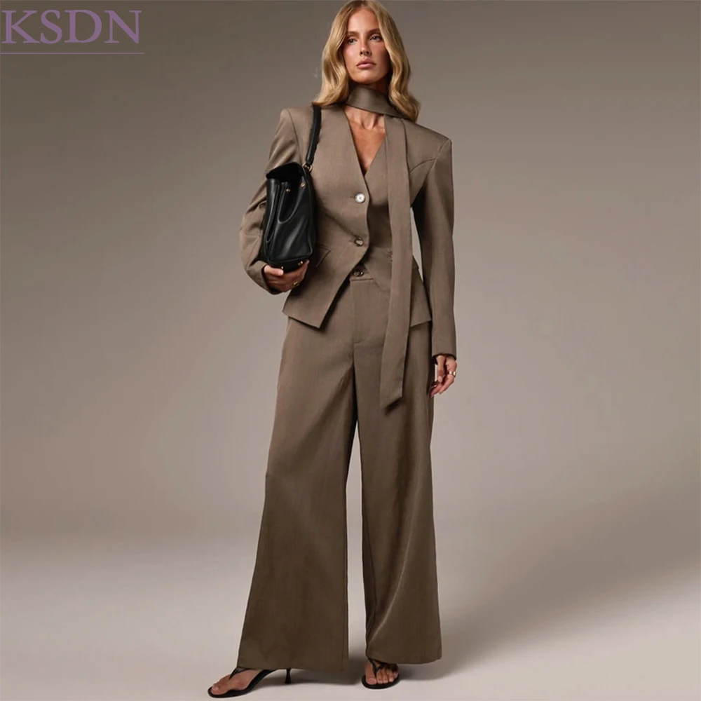 Luxury Women's Suits Solid Color Single Breasted Slim Fit 2 Piece Jacket Pants Sets High Quality Office Lady Female Clothing