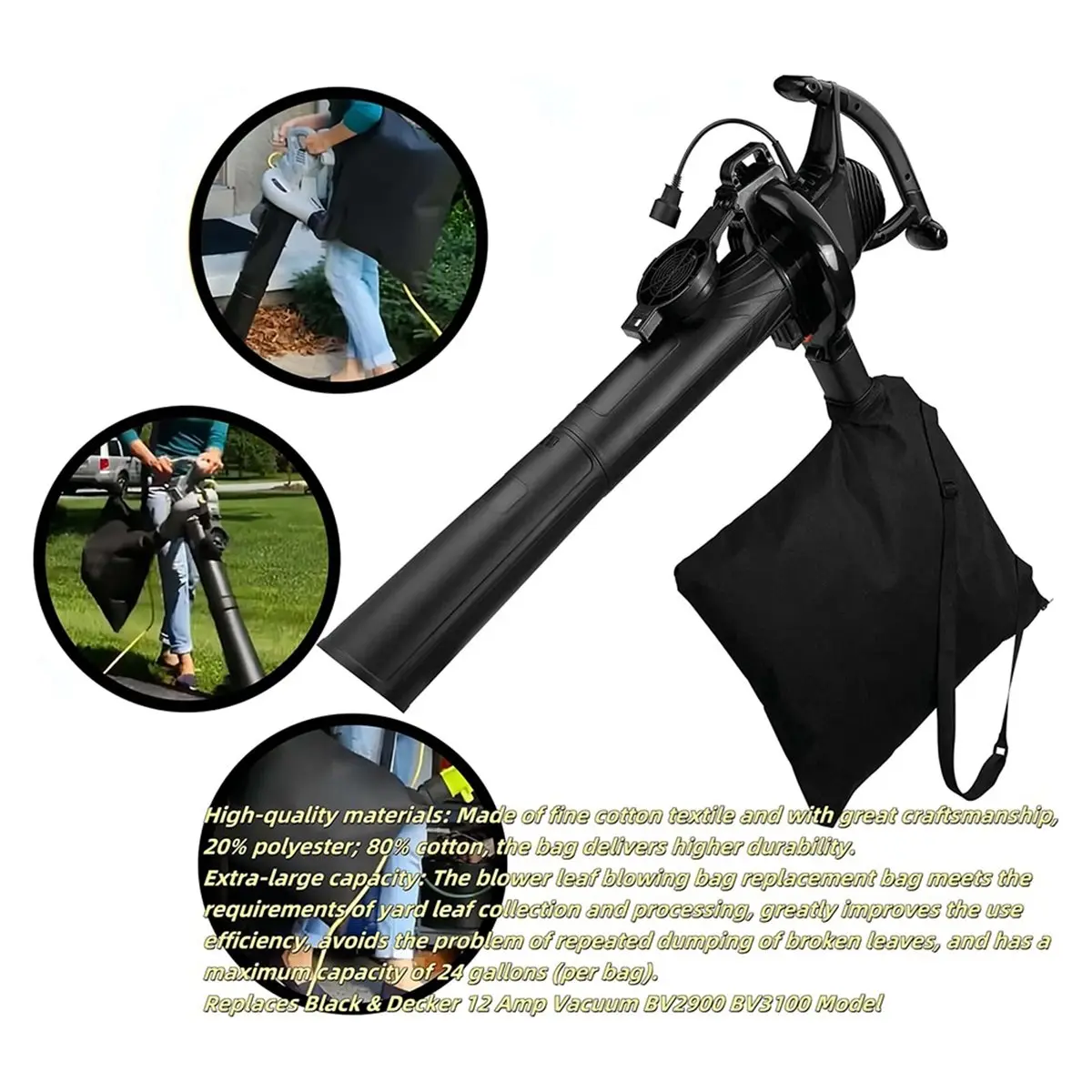 5140125-95 Leaf Blower Vacuum Vac Shoulder Bag for Black & BV3100 5140117-99 Replacement Leaf Bag BV2900 Blower