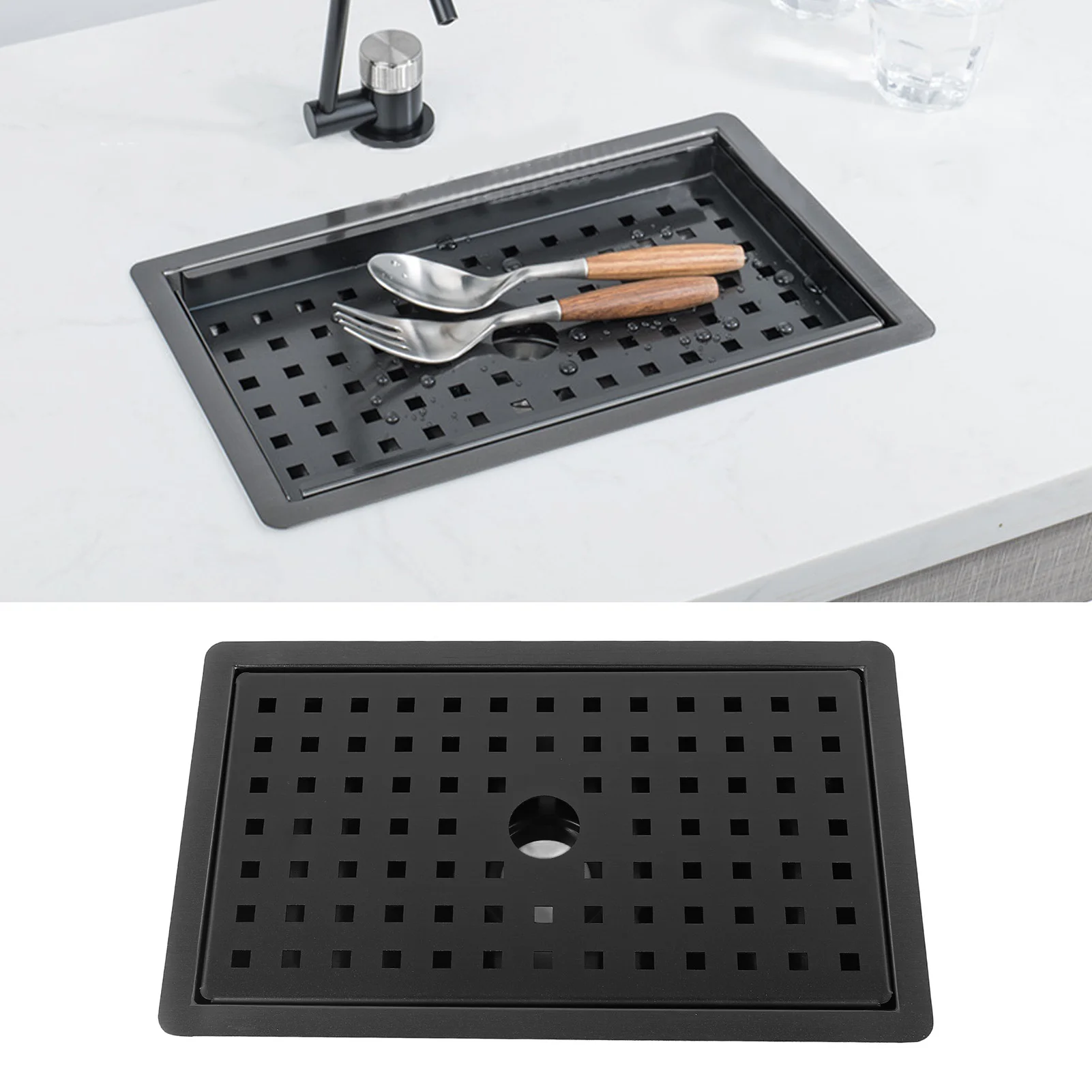 

Kitchen Sink with Water Drainage Tray Stainless Steel Small Bar Sink Workstation Basin for Countertop Apartment