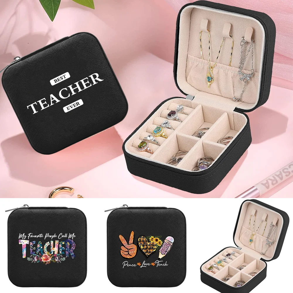 Jewelry Box Desktop Drawer Necklace Ring Holder PU Leather Waterproof Organizer Case Portable Jewel Boxes Teacher Printing