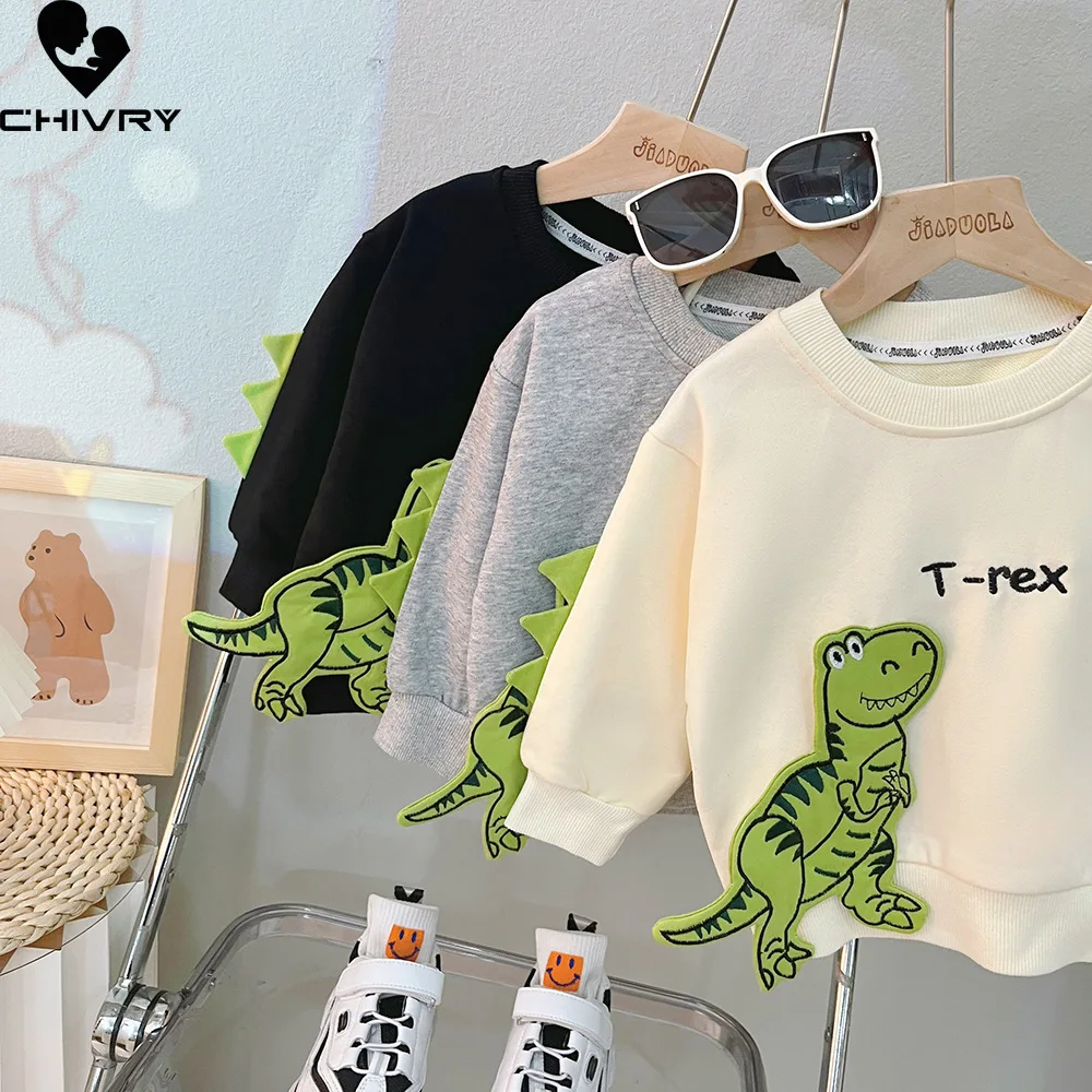 Neue Kinder Baby Frühling Herbst Mode Cartoon Dinosaurier Brief Pullover Sweatshirt Tops mit Hosen Jungen Freizeit kleidung Sets