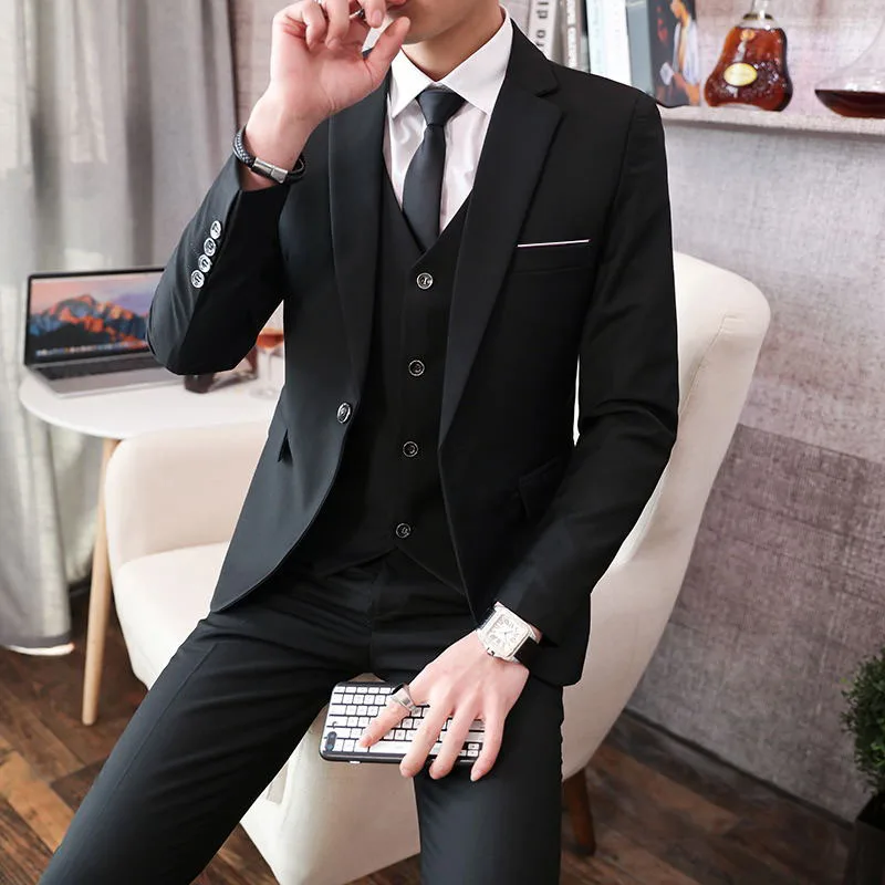 

Busin Casual Slim Fit Tee Piece Suit Set for Men Faionable Urban Sle Single Button Polyester And Viscose Fiber