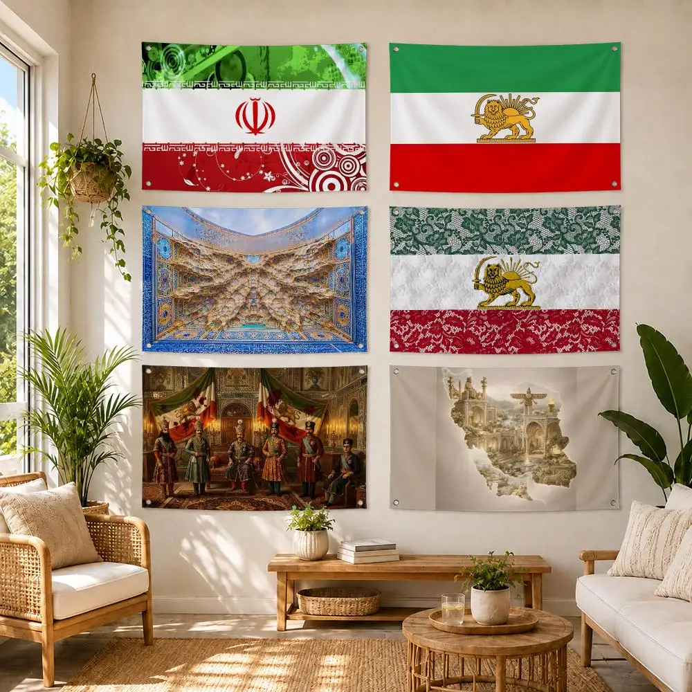 Iran Persian National Trendy Flags Flag Soft skin-friendly Durable Tapestry Outdoor party Home living room bedroom Decoration