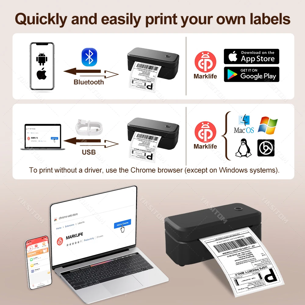 Marklife X4 Thermal Label Printer Portable Printer for 4x6 Mailing Packages Printing Bluetooth Automatic Label Recognition 2026