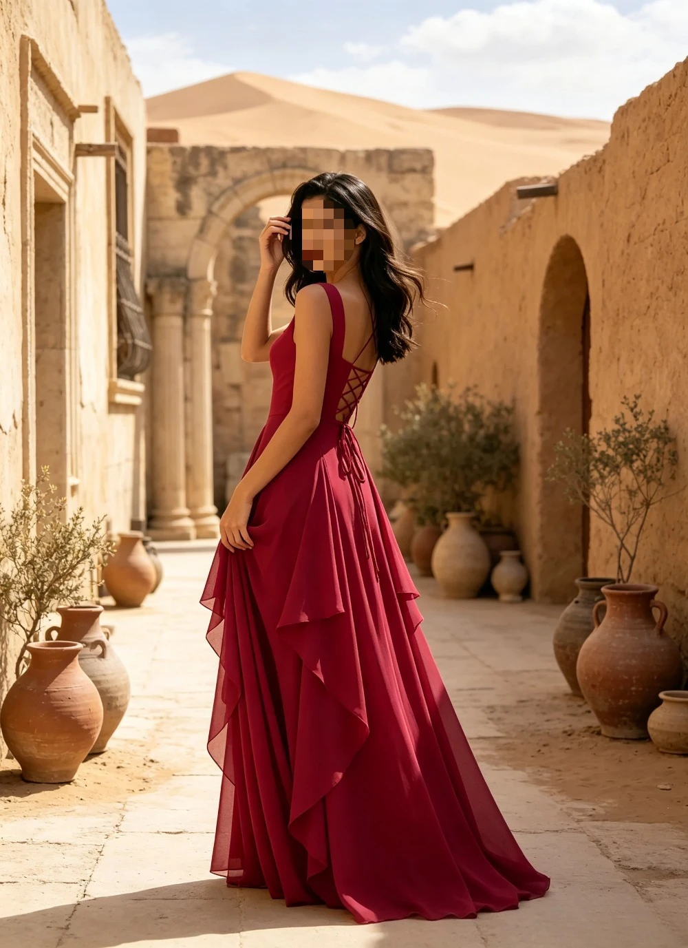 Customized Magenta Chiffon Square Neck Evening Gown 2026 Asymmetrical Pleated Sleeveless A-line Ball Gown Suitable for Parties
