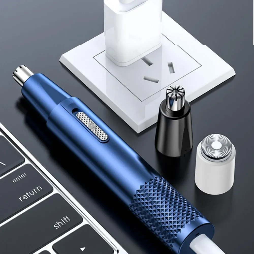 Black Blue and White Nose Hair Trimmer Metal Shaver Electric Shaver Hair Removal Products Trim Nose Hair Unisex