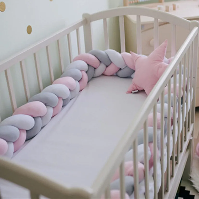 1M/2M/3M/4M Knot Braid Bumper Infant Cradle Cot Protector Plush Pillow Cushion Crib Anti-collision Room Decor Baby Bed Bumper