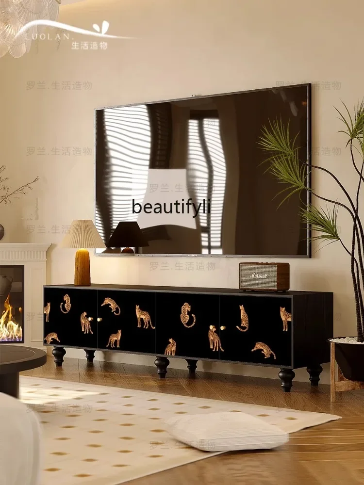 

zxqFrench Cream TV Cabinet Solid Wood Integrated Clothes Closet Living Room Decoration Floor Standing Storage Cabinet furniture