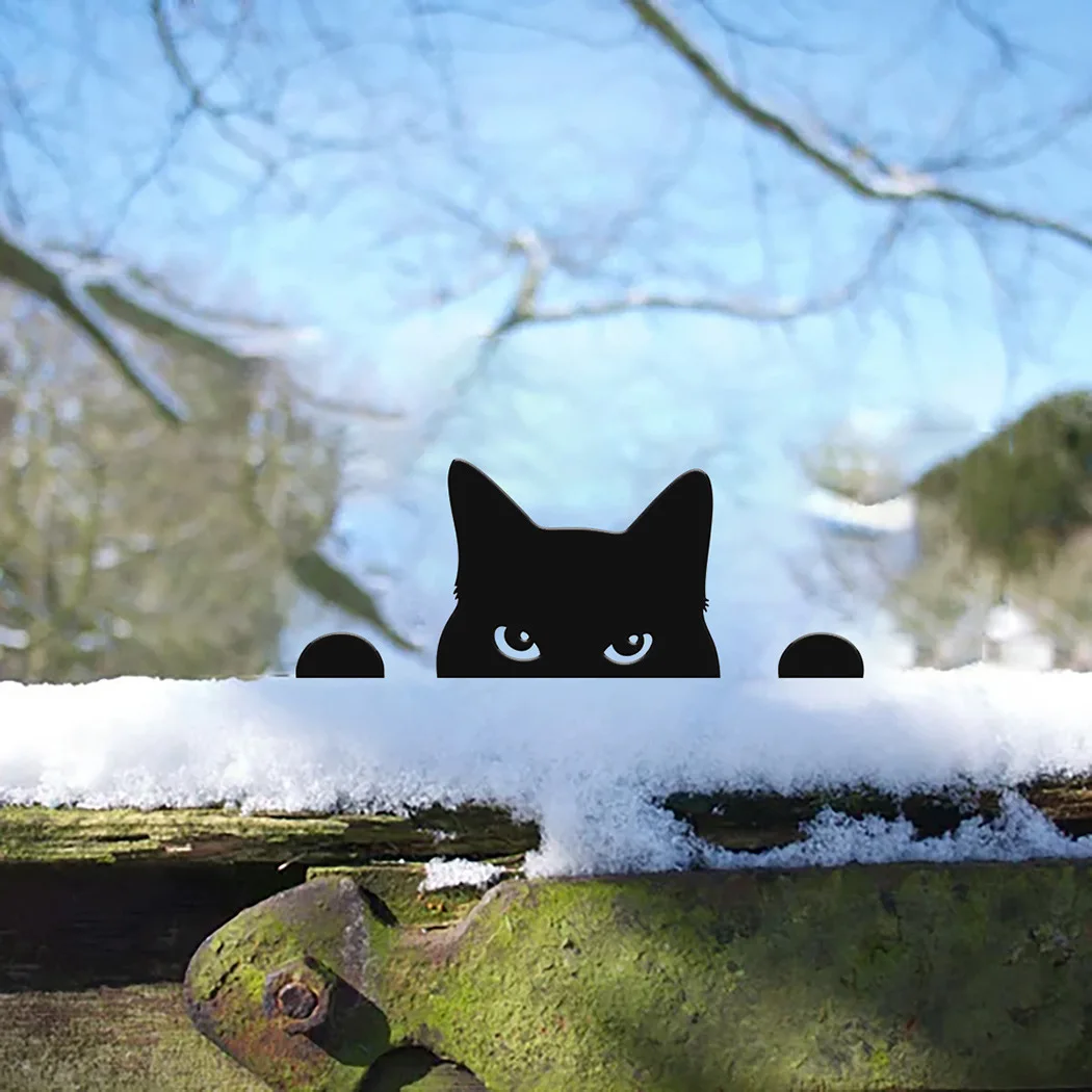 1szt Rzeźba kota Prezenty Ozdoba trawnika Czarny metal Peeping Cat Cats Yard Sculpture Iron Art Silhouette Garden Decoration