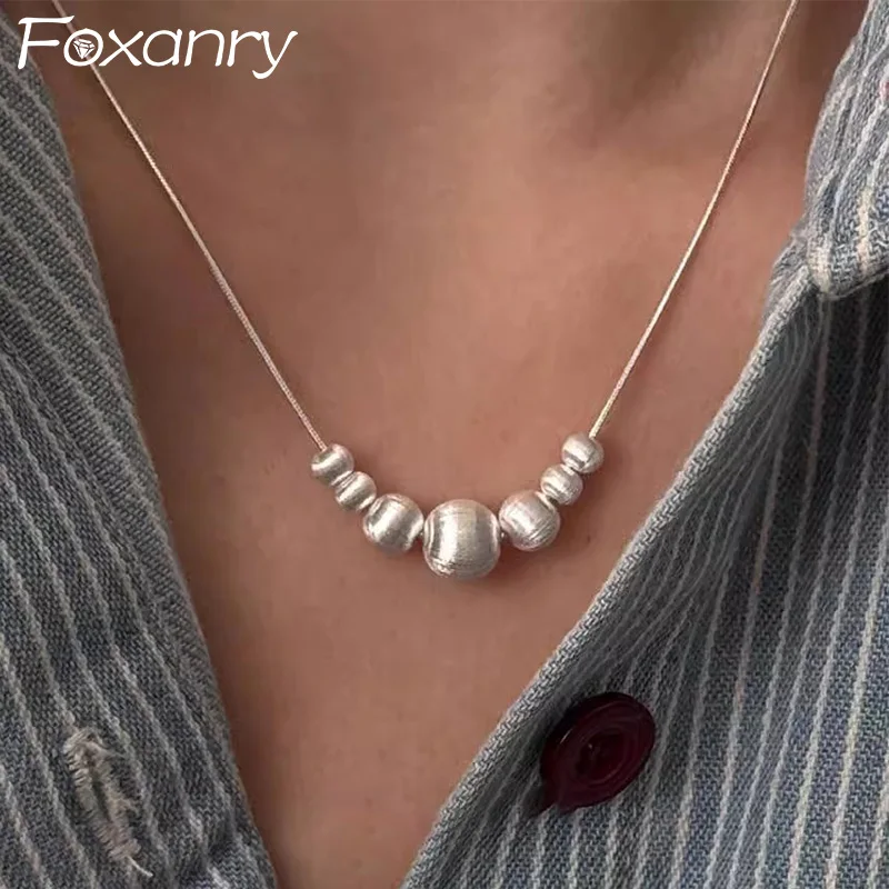 Foxanry Scrub Ball Beaded Necklaces For Women Girls Minimalist Classic Elegant Fashion Personality Clavicle Chain Party Jewelry