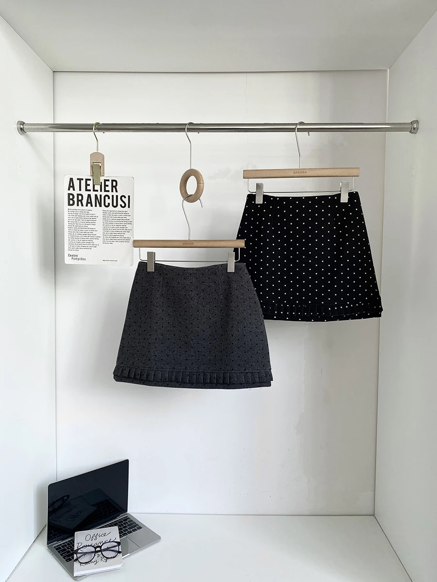 

Корейская шерстяная юбка в горошек с бантом, женская, с завышенной талией, утягивающая, не просвечивающая, А-силуэт, модная, для повседневной носки