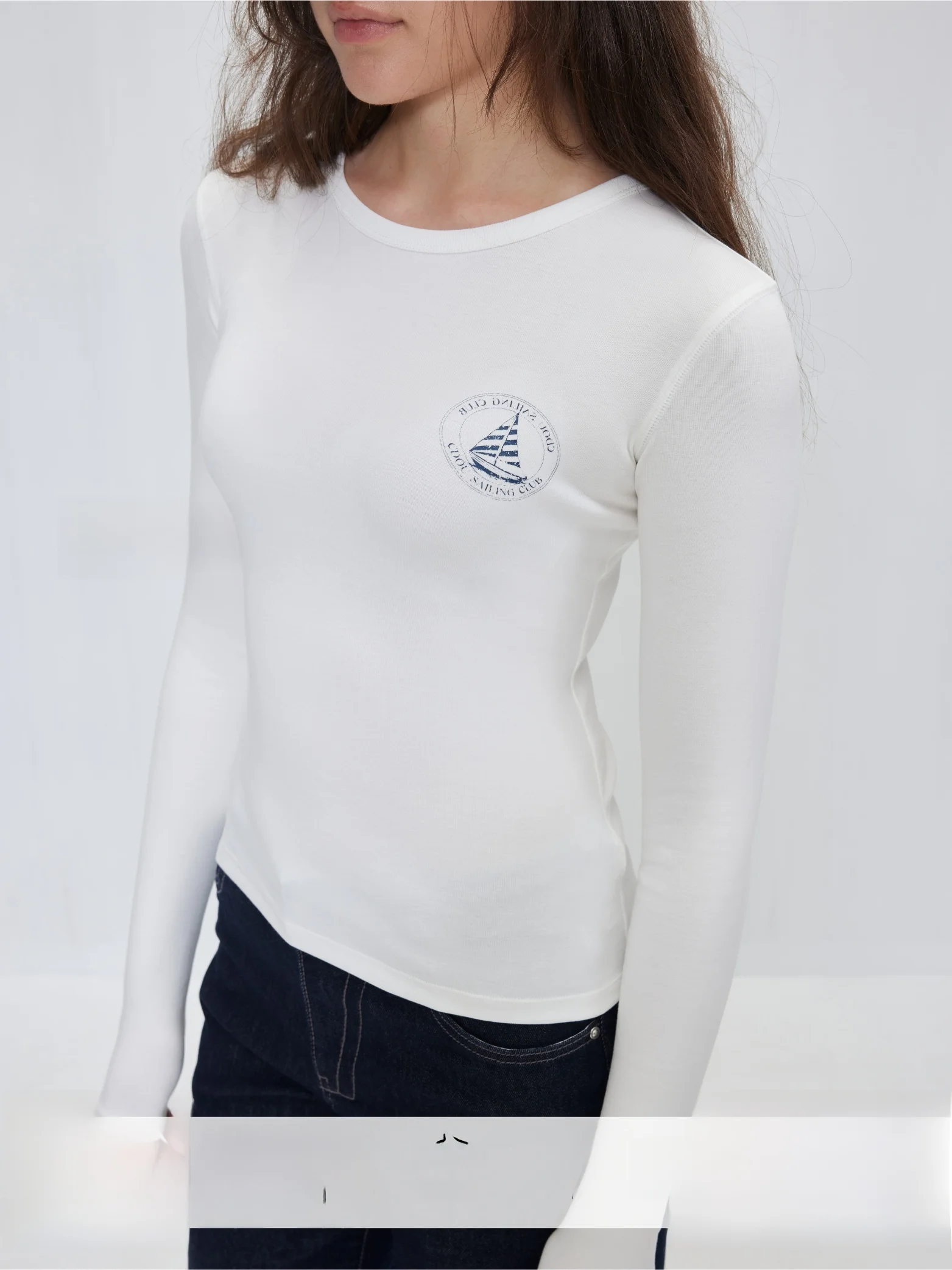 

OU Club "Sailing Smoothly" Vintage Bae T-irt Women's Comfortable Breathable High Elastici Long Sve Cotton Top