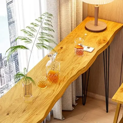 

Natural Edge Wooden Bar Counter 47x18x41 Inches Slim Rectangular High Top Table For Cafe Bistro Window Or Home Leisure Use