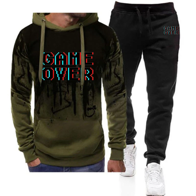

Game Over 80s Oversized Print Men's New Gradient Color Casual Set 2025 Spring And Autumn Sportswear Long Pants Suit