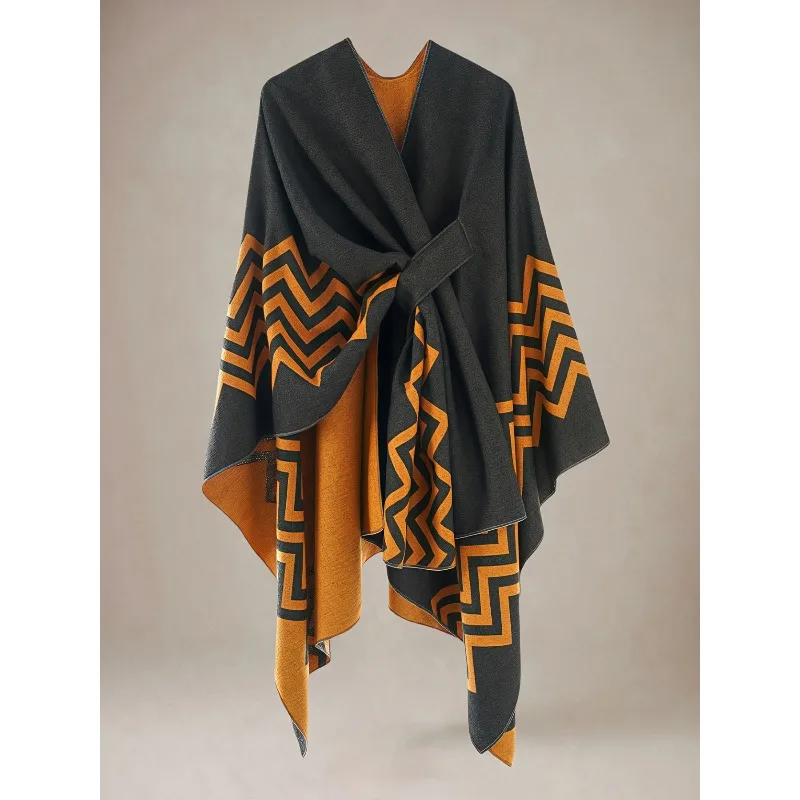 

1 шт. женская шаль с открытым передом и геометрическим принтом - простой элегантный дизайн для весенне-осенне-зимних вечеринок, теплый подарок