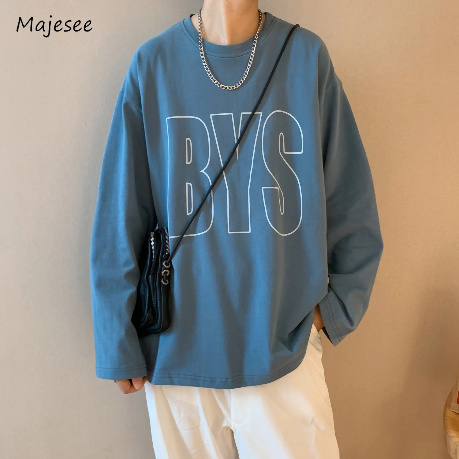 Letter Sweatshirts Men Panelled Baggy All-match O-neck Long Sleeve Spring Autumn Daily Fitness Fashion Leisure Teens Clothing