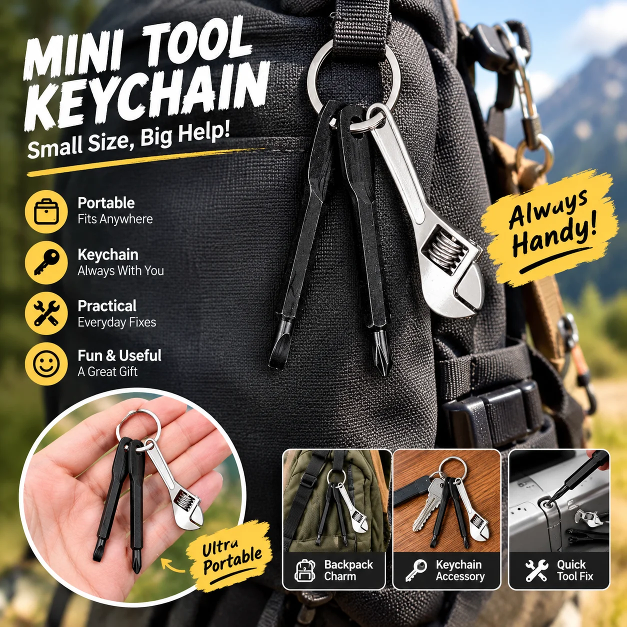 In Stock 3PC Mini Portable Screwdriver Set,Multifunctional Mini Wrench Keychain-Suitable for Bicycle and Motorcycle Repair Tools