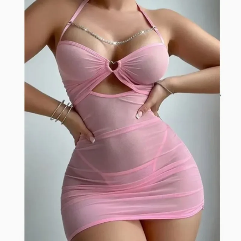 Off Shoulder Ultra Short Sexy Bras Pajamas Home Sling Dresses Night Shirts Sexi Women's Nightgown Lingerie See Through Homewear