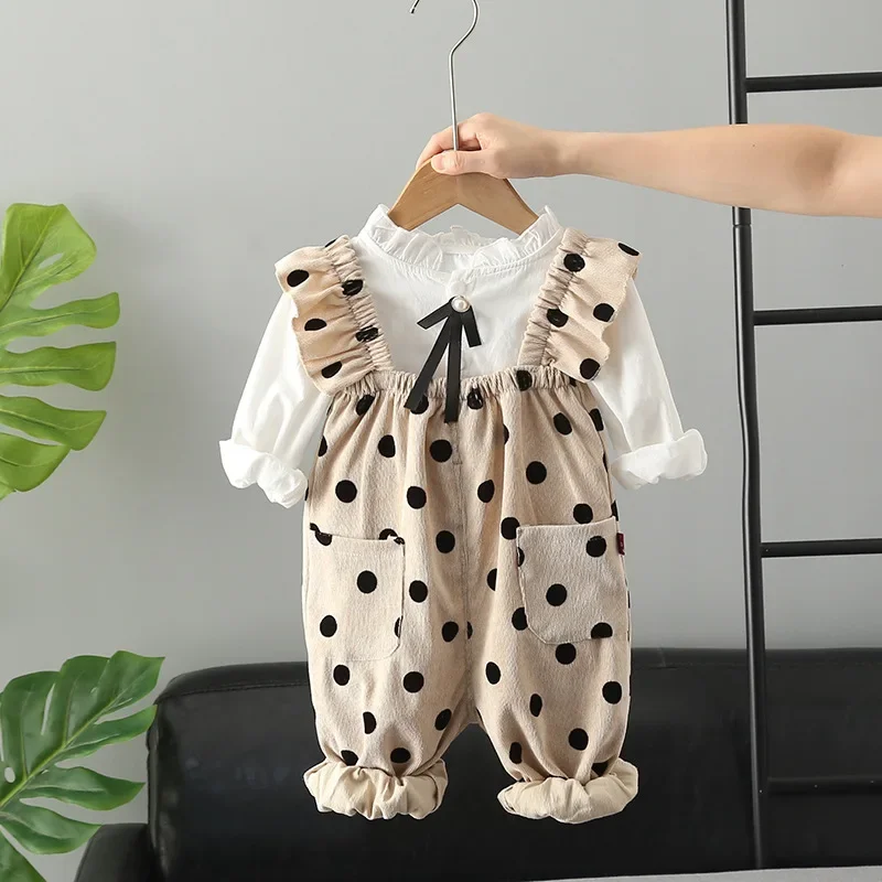 

Newborn Baby Girl Clothes Outfits Sets Polka Dot Overalls Shirt 2pcs Suit for Girls Baby Clothing 1st Birthday Sets Kids Costume