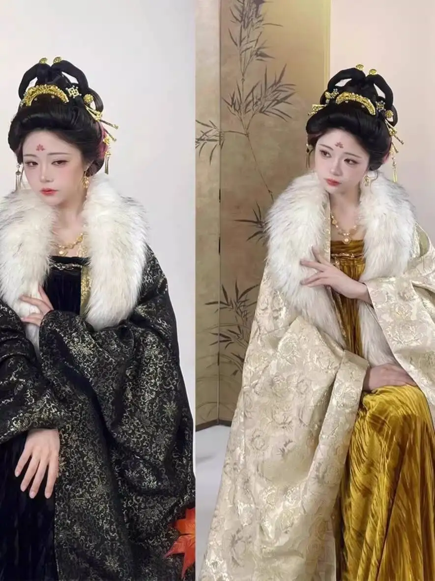 

Женская бархатная юбка длиной до груди династии Ханьфу Тан с золотым плетением, костюм с большими рукавами, косплей на Хэллоуин