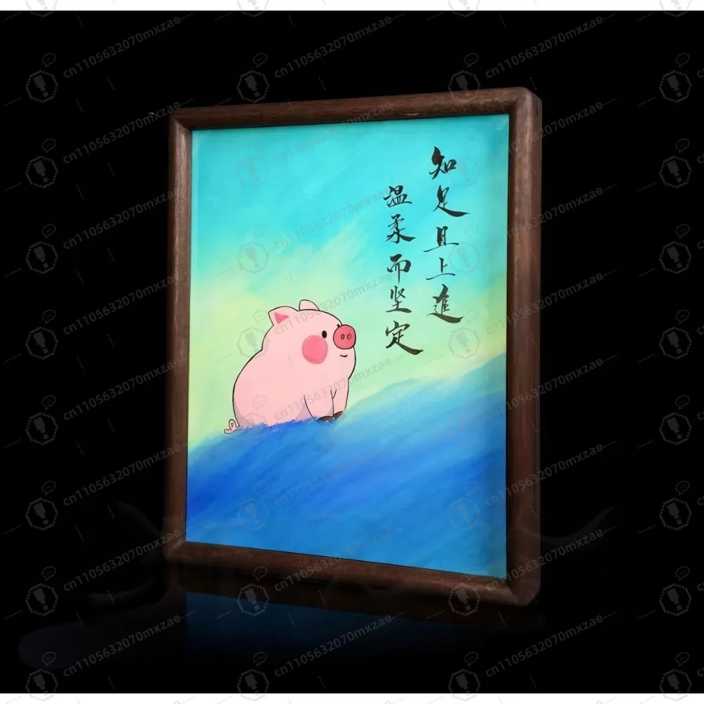 

Master's Hand-Painted Pig Calligraphy Art, 10" Solid Wood Framed Wall Decor - Collectible Chinese Artwork
