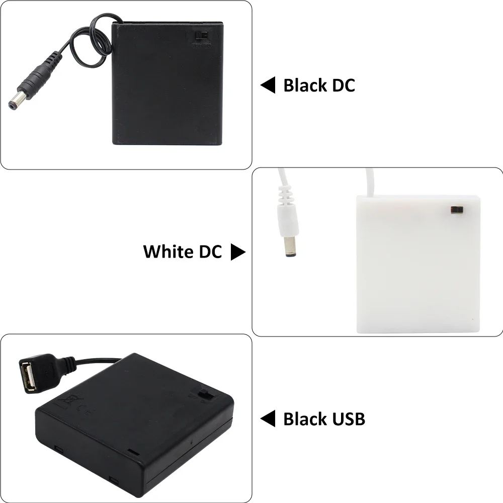 Boîte de batterie USB DC 4AA, boîtier de rangement d'alimentation Portable, conteneur LR6 avec câbles de plomb pour bandes lumineuses LED 5V