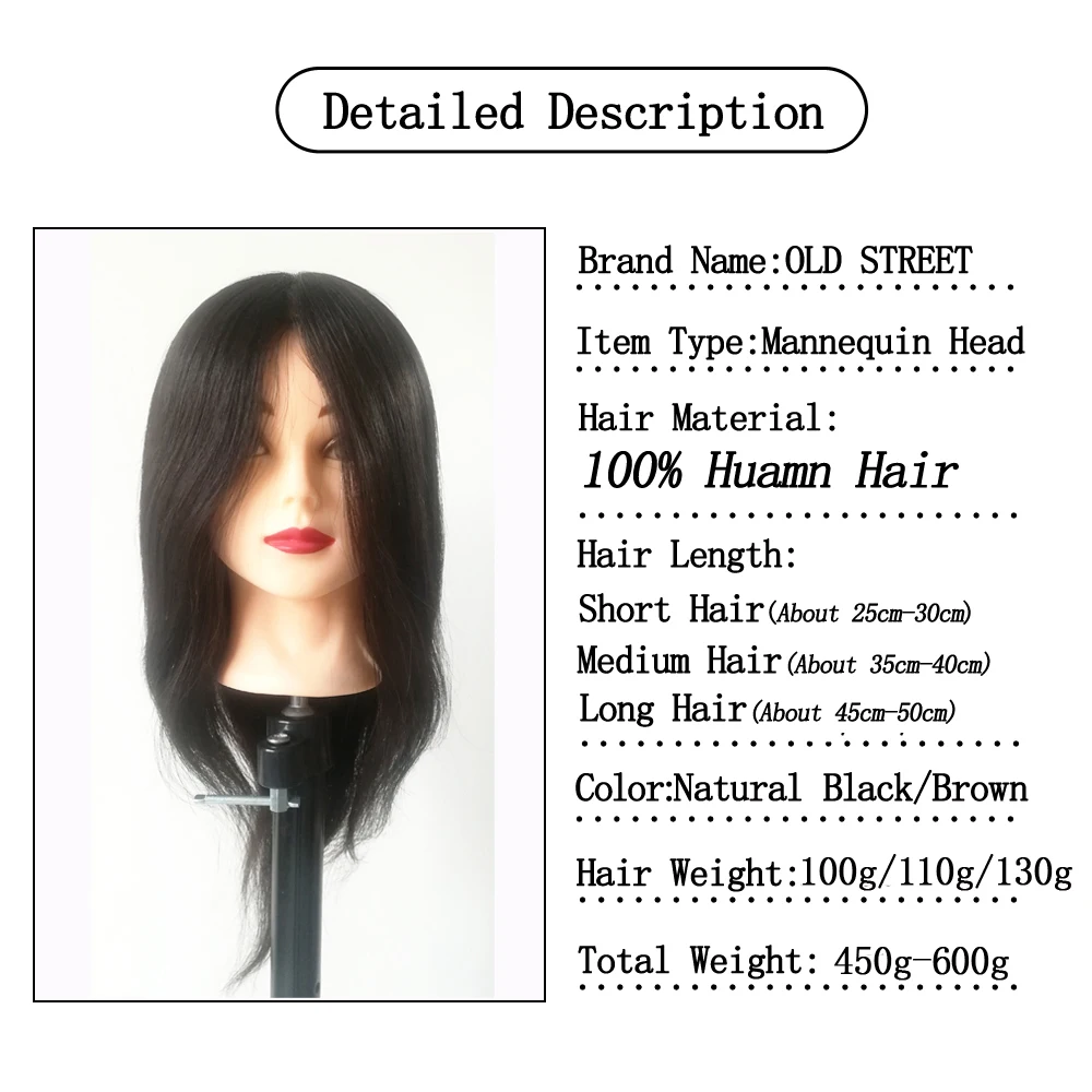 100% Human Hair Mannequin Head Natural Black Color Practice Training Model For Hairdresser Professional Can Be Ironed and Dyed