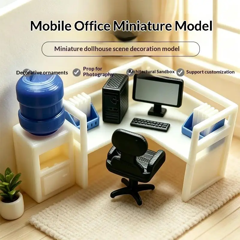 1 Set 1/12 Dollhouse Miniature Computer Keyboard Desk Chair Kit Home Study Room Furniture Decor Micro Scene Props