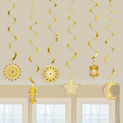 6 unids/set EID Mubarak decoración cartel de remolino estrella Luna adorno colgante de techo Ramadán Kareem Islam suministros para fiesta musulmana 2024