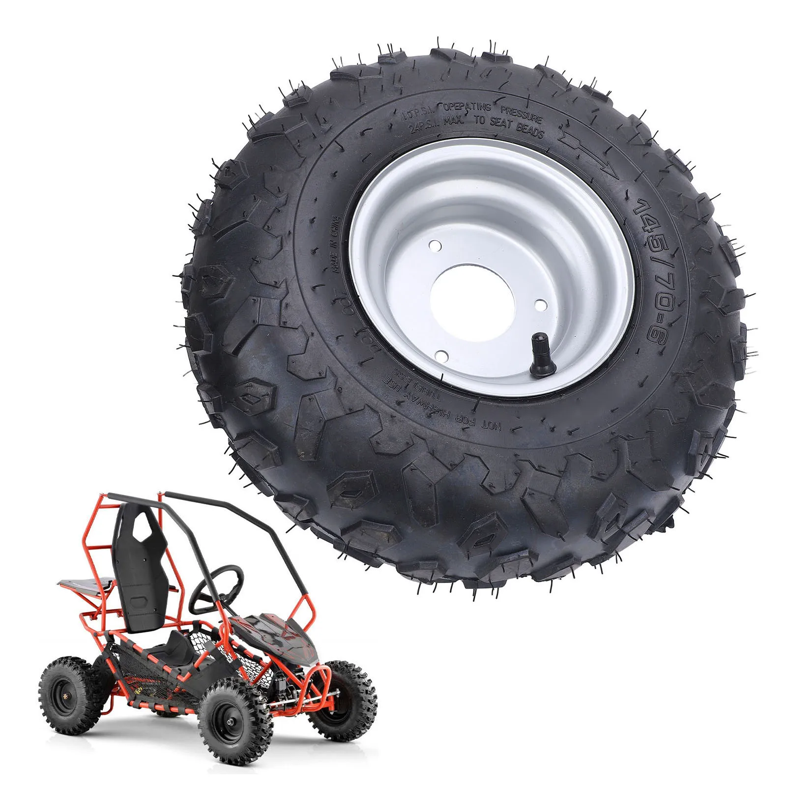 145/70-6 145x70-6 Tire 6 Inch Wheels Rim Tire 3 Bolts Go Kart Tyre for ATV UTV Quad Off Road  Cart 145/70-6 Tire 6 Inch Tire