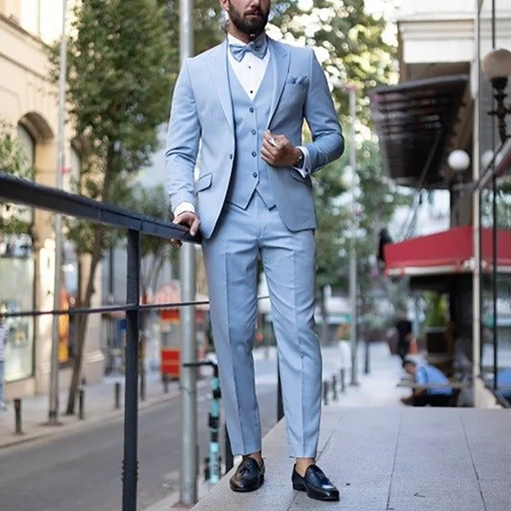 

Peaked Lapel Slim Suit Three Pieces(Jacket+Vest+Pants) Business Outfit Stylish Single Button Formal Occasion Banquet Man Set