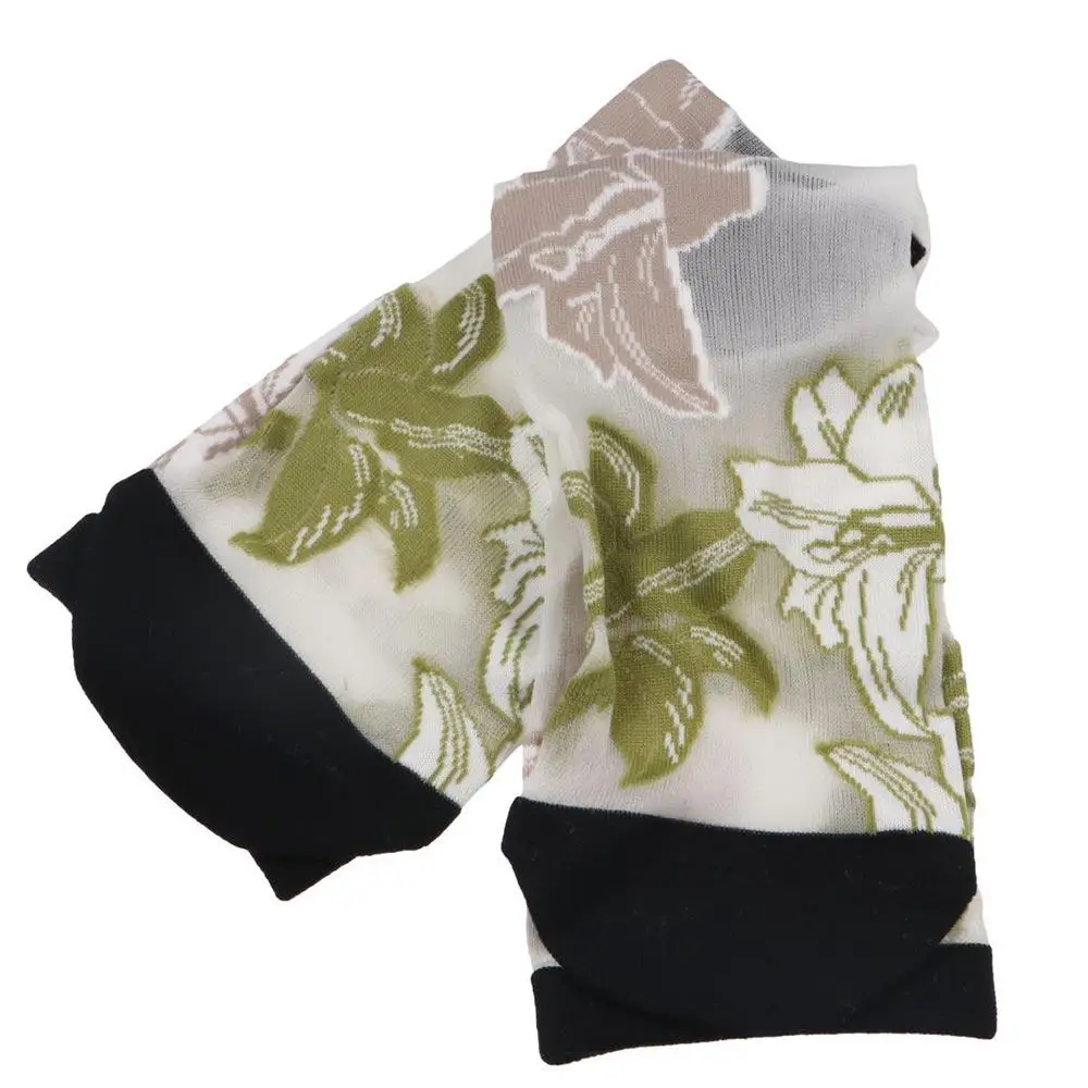 Chaussettes en soie cristal pour filles, maille Ultra-fine douce, Tube central d'été, bonneterie florale, chaussettes pour femmes