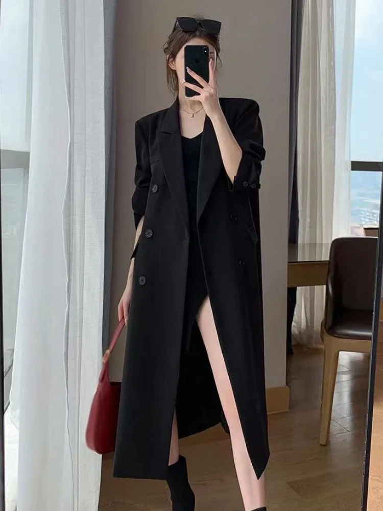 Imagem -04 - Double Breasted Long Trench Coats para Mulheres Cabolsas Femininos Spring Windbreak Streetwear Britânico na Moda Temperamento Elegante Designers