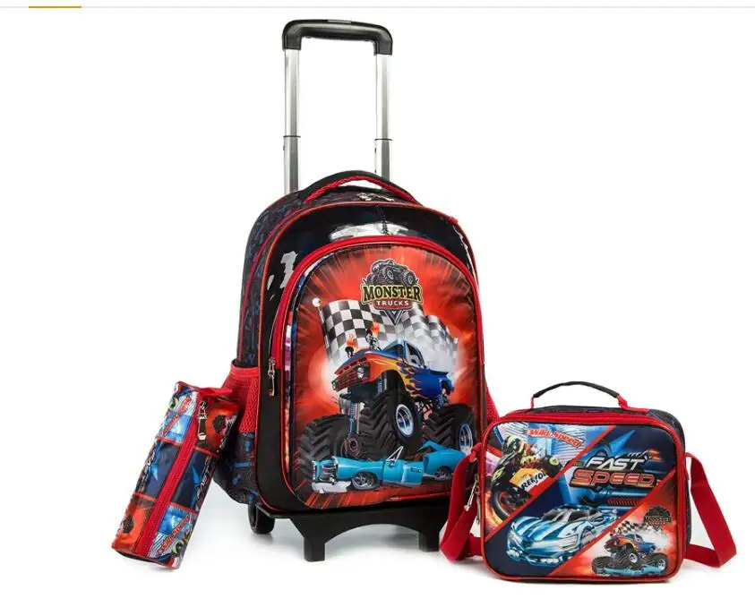 Kinder Schule Trolley Taschen mit mittagessen tasche 16 Zoll 3 in einem Rädern Rucksack für jungen Roll Rucksack Schule Rucksäcke mit rädern