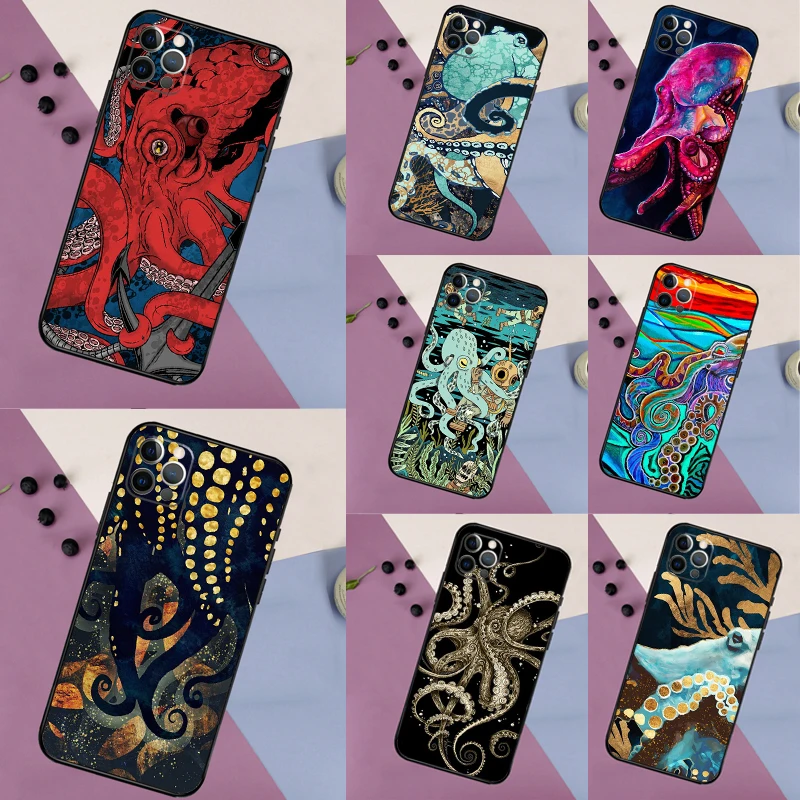

Чехол для телефона Octopus Ocean Aesthetic для iPhone 17, 16, 15, 14, 13, 12, 11 Pro Max, mini, XR, 16e, 15, 16 Plus, 17 Air, полная защита