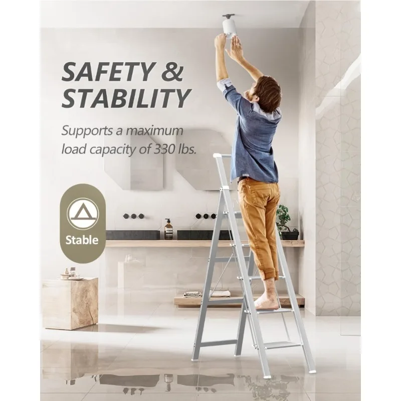 سلم ذو 5 خطوات، مقعد قابل للطي، سلم أبيض قابل للطي لسقف عالي 10 أقدام مع قوي عريض مضاد للانزلاق - توصيل مجاني #2