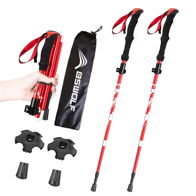 Sports Aluminium Anti Shock Walking Trekking Pole Hiking Stick Carbon Fiber Trekking Pole Alpenstock