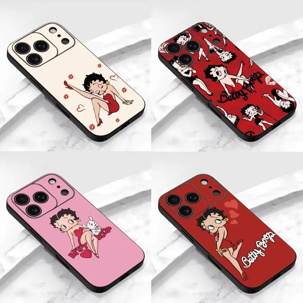 B-Betty Boop Phone Case For iPhone 17,16,15,14,13,12,11 Plus,Pro Max,XS,Soft Silicone Black Cover