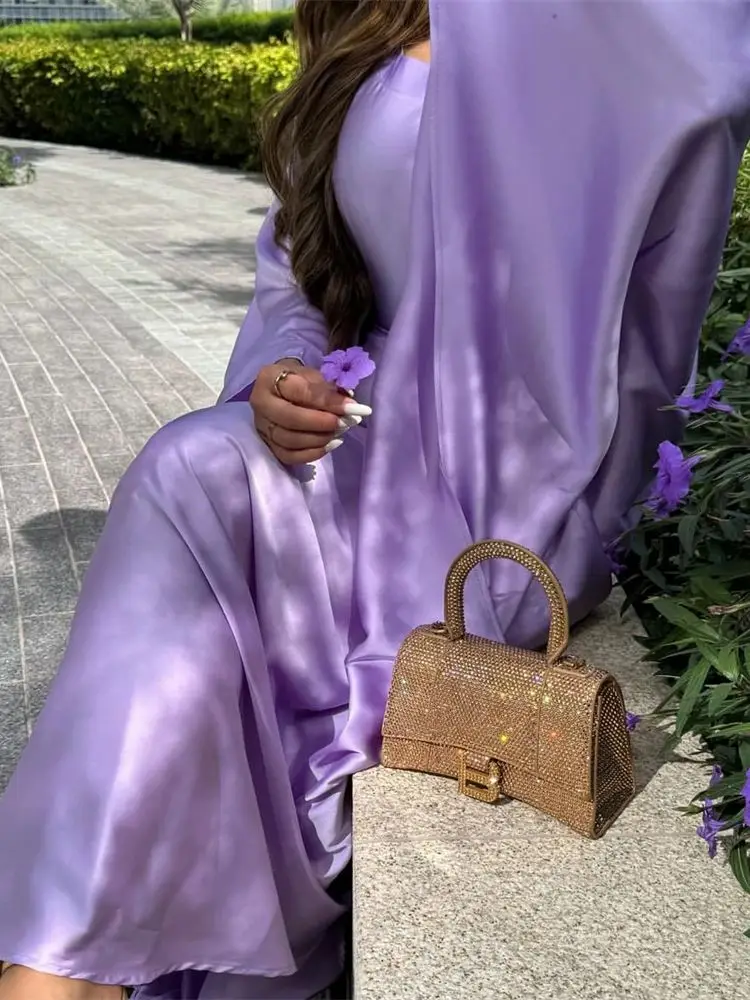 Vestido largo de satén de mariposa de murciélago para mujer, caftán musulmán de lujo, Abaya Kebaya, Abaya de Dubái