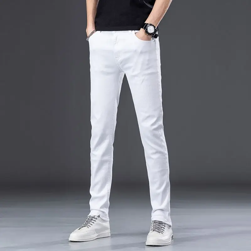 Spring Summer Men\'s White Jeans Fashion Skinny Stretch Casual Thin Denim Pants Comfortable Soft Male Trendy Korean Trousers