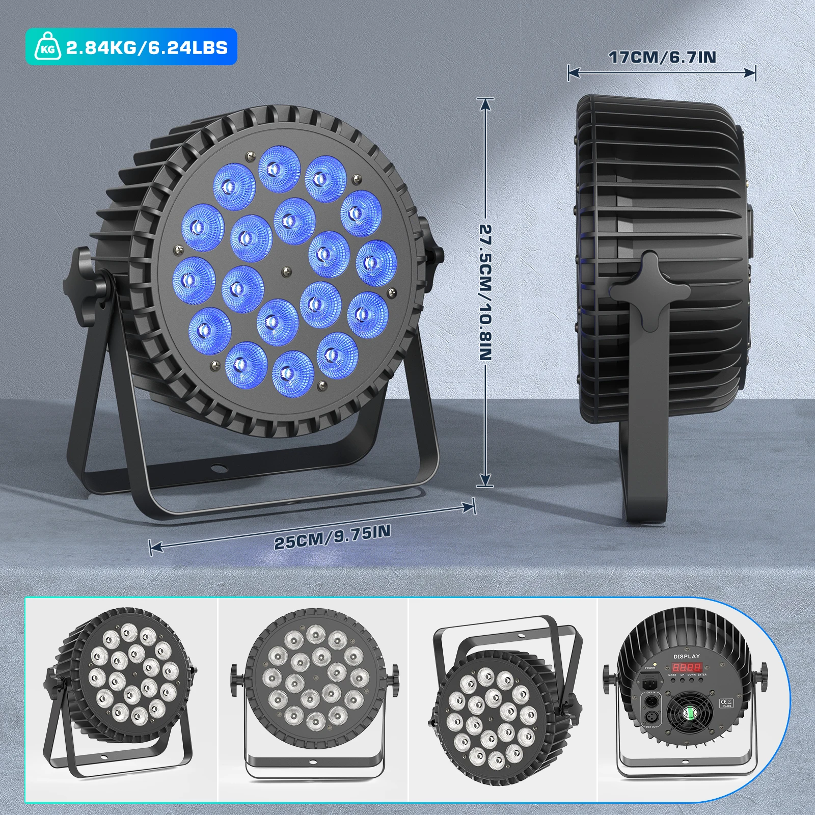 Somspot 4PCS 18x12W LED Par Light RGBWA+UV 6in1 Stage Effect Lighting Projection for Disco Party Concert Church Wedding Theater