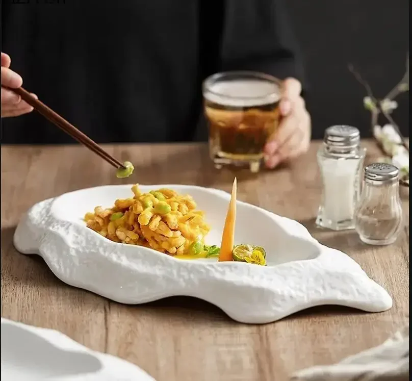 

Creative Dinner Plate Household Kitchen White Ceramic Plate Western Tableware Nordic Style Restaurant Steak Sushi Dessert Plate